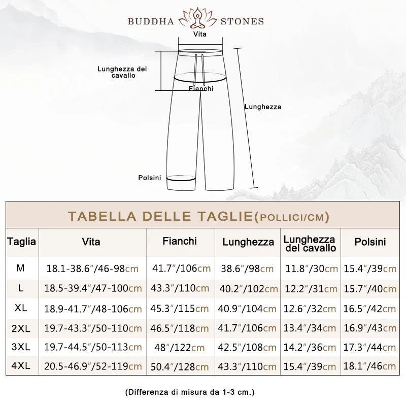 Pantaloni casual con coulisse in cotone e lino tinta unita da uomo Buddha Stones con tasche - Image 6
