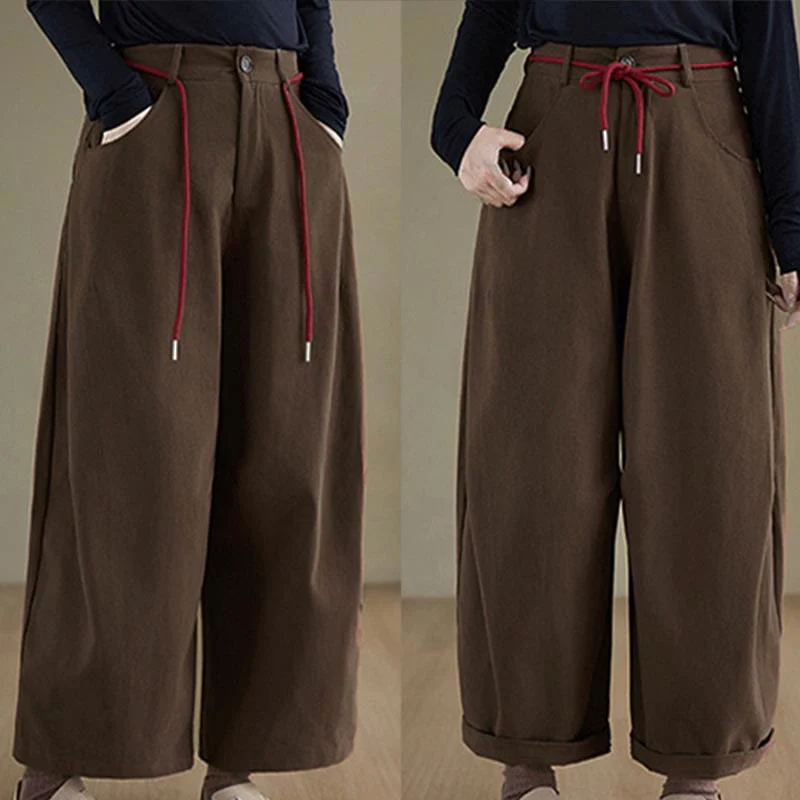 Pantaloni casual da donna Buddha Stones in cotone semplice, lunghezza 7-8, con tasche - Image 11