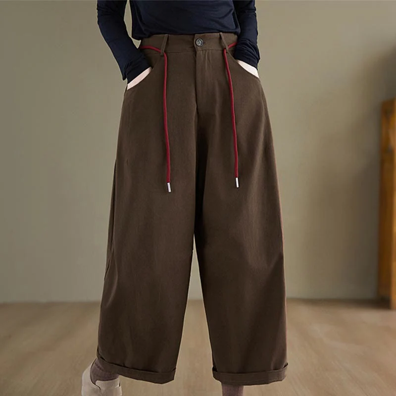 Pantaloni casual da donna Buddha Stones in cotone semplice, lunghezza 7-8, con tasche - Image 8