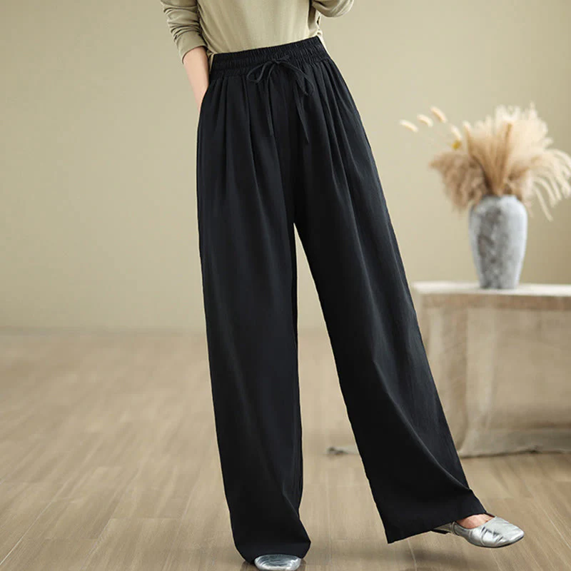 Pantaloni casual da donna in cotone con tasche Buddha Stones, a gamba dritta - Image 10