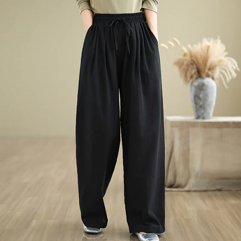 Pantaloni casual da donna in cotone con tasche Buddha Stones, a gamba dritta - Image 11