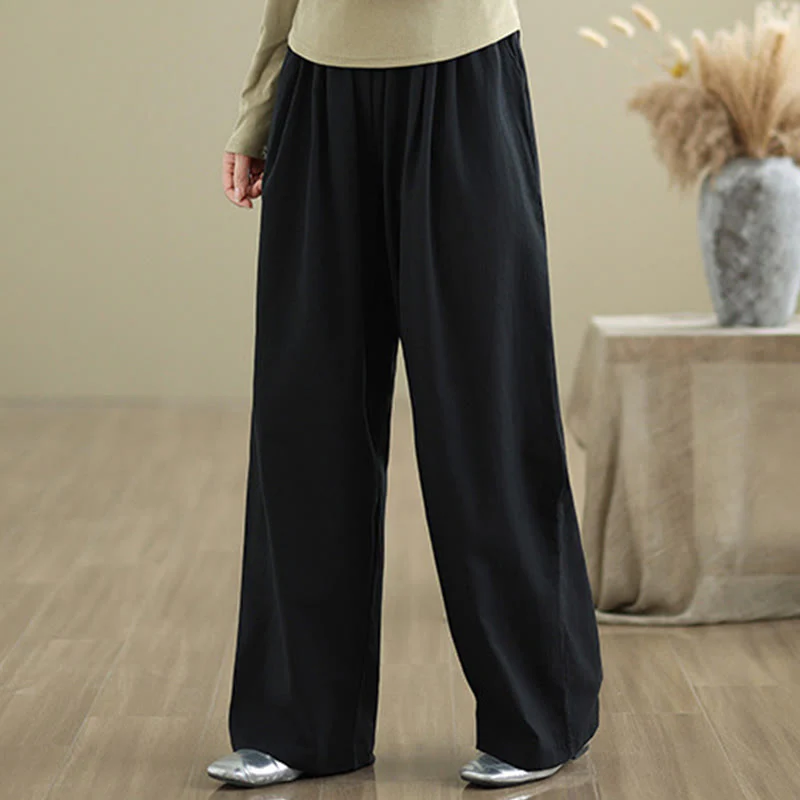 Pantaloni casual da donna in cotone con tasche Buddha Stones, a gamba dritta - Image 12