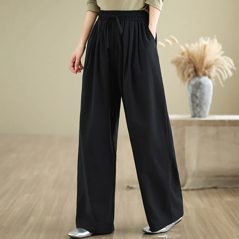 Pantaloni casual da donna in cotone con tasche Buddha Stones, a gamba dritta - Image 13
