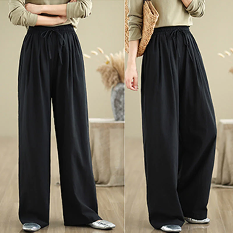 Pantaloni casual da donna in cotone con tasche Buddha Stones, a gamba dritta - Image 14