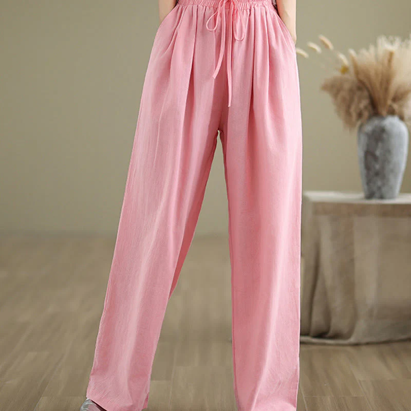 Pantaloni casual da donna in cotone con tasche Buddha Stones, a gamba dritta - Image 15
