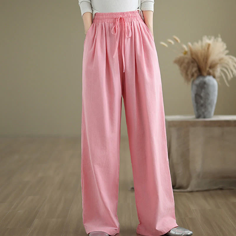 Pantaloni casual da donna in cotone con tasche Buddha Stones, a gamba dritta - Image 18