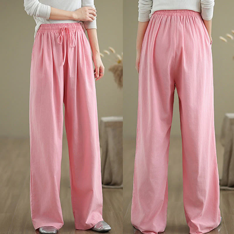 Pantaloni casual da donna in cotone con tasche Buddha Stones, a gamba dritta - Image 19