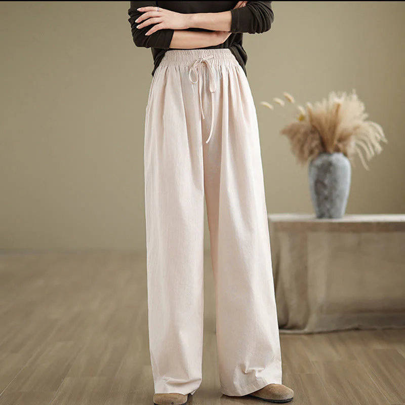 Pantaloni casual da donna in cotone con tasche Buddha Stones, a gamba dritta - Image 22