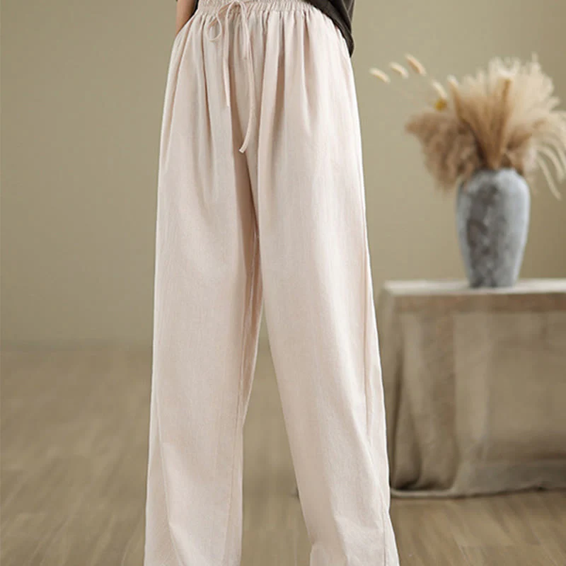 Pantaloni casual da donna in cotone con tasche Buddha Stones, a gamba dritta - Image 23