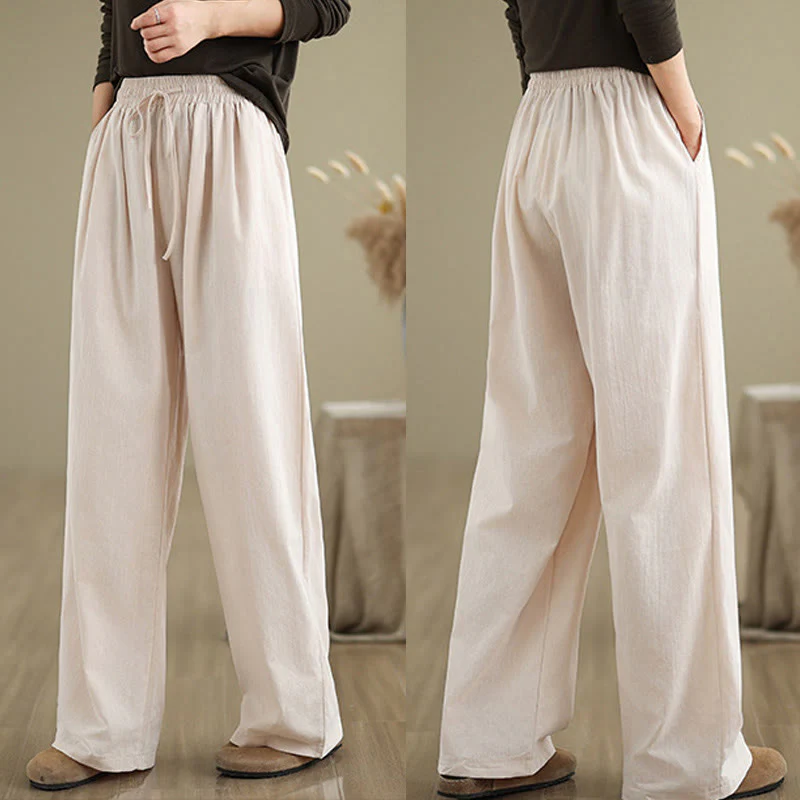 Pantaloni casual da donna in cotone con tasche Buddha Stones, a gamba dritta - Image 24