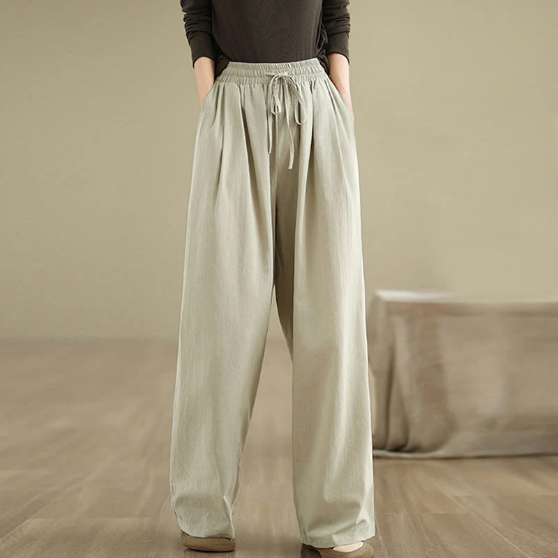 Pantaloni casual da donna in cotone con tasche Buddha Stones, a gamba dritta - Image 3