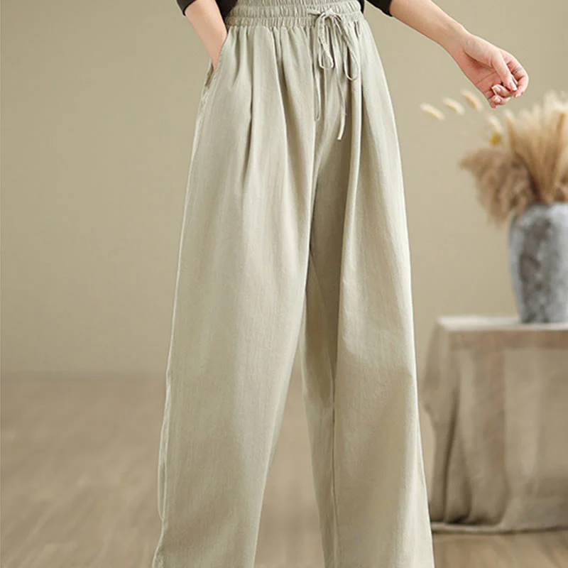 Pantaloni casual da donna in cotone con tasche Buddha Stones, a gamba dritta - Image 4