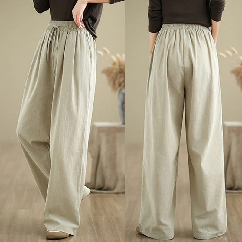 Pantaloni casual da donna in cotone con tasche Buddha Stones, a gamba dritta - Image 5