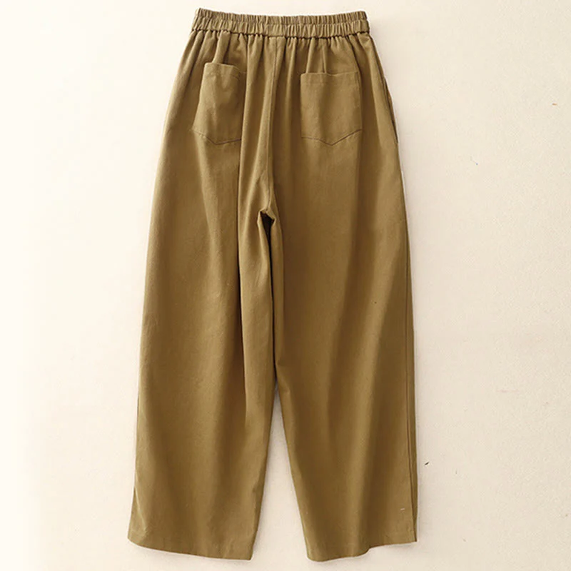 Pantaloni casual da donna in cotone e poliestere con bottoni automatici e tasche Buddha Stones - Image 2