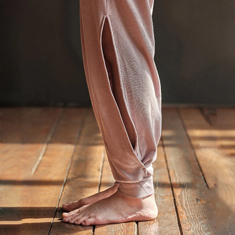 Pantaloni casual da donna in spandex con tasche, con orlo a fessura e filettature semplici Buddha Stones - Image 7