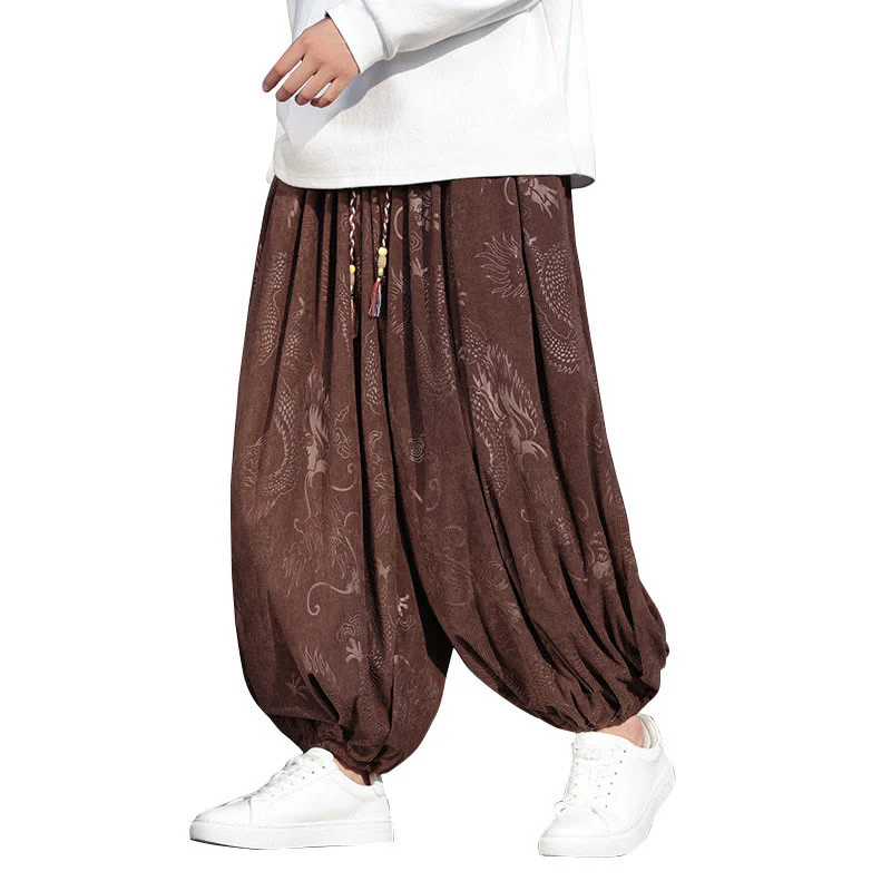 Pantaloni casual da uomo in cotone tinta unita con tasche e motivo a drago Buddha Stones - Image 10