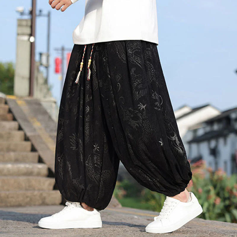 Pantaloni casual da uomo in cotone tinta unita con tasche e motivo a drago Buddha Stones - Image 11