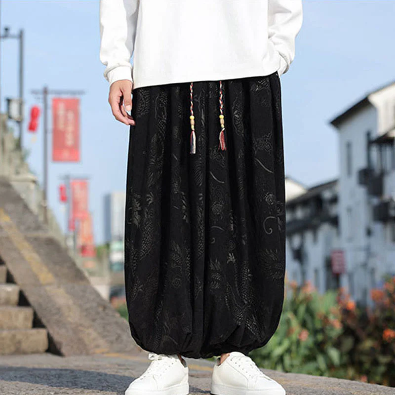 Pantaloni casual da uomo in cotone tinta unita con tasche e motivo a drago Buddha Stones - Image 15