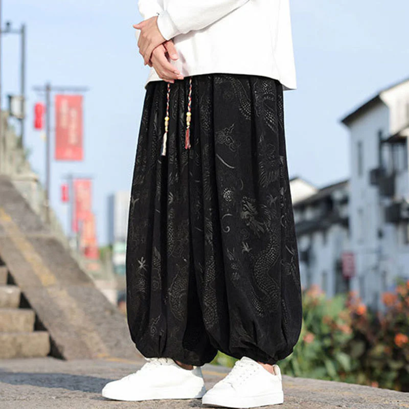 Pantaloni casual da uomo in cotone tinta unita con tasche e motivo a drago Buddha Stones - Image 17