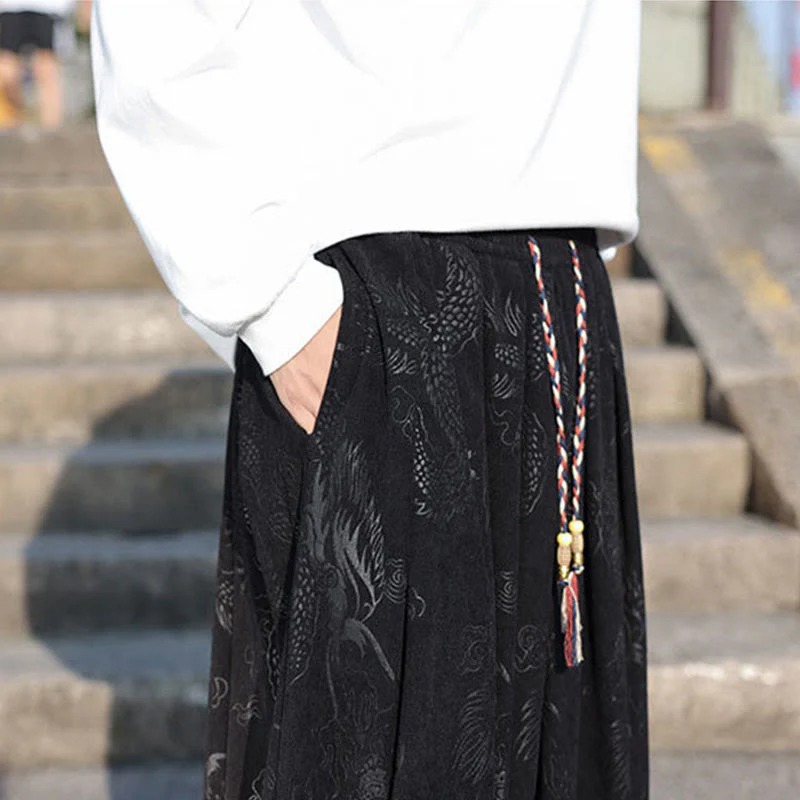 Pantaloni casual da uomo in cotone tinta unita con tasche e motivo a drago Buddha Stones - Image 18