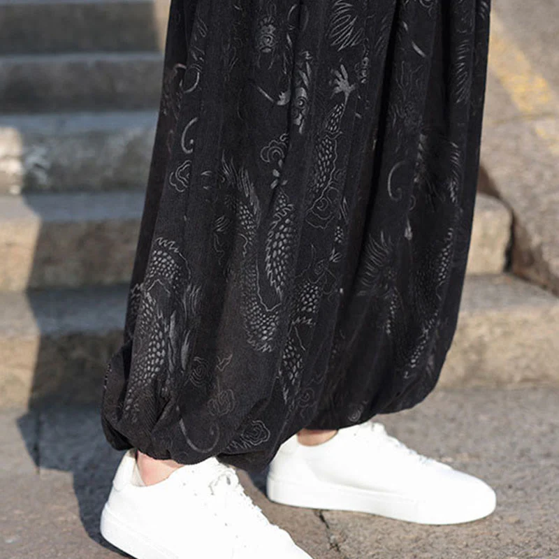 Pantaloni casual da uomo in cotone tinta unita con tasche e motivo a drago Buddha Stones - Image 21