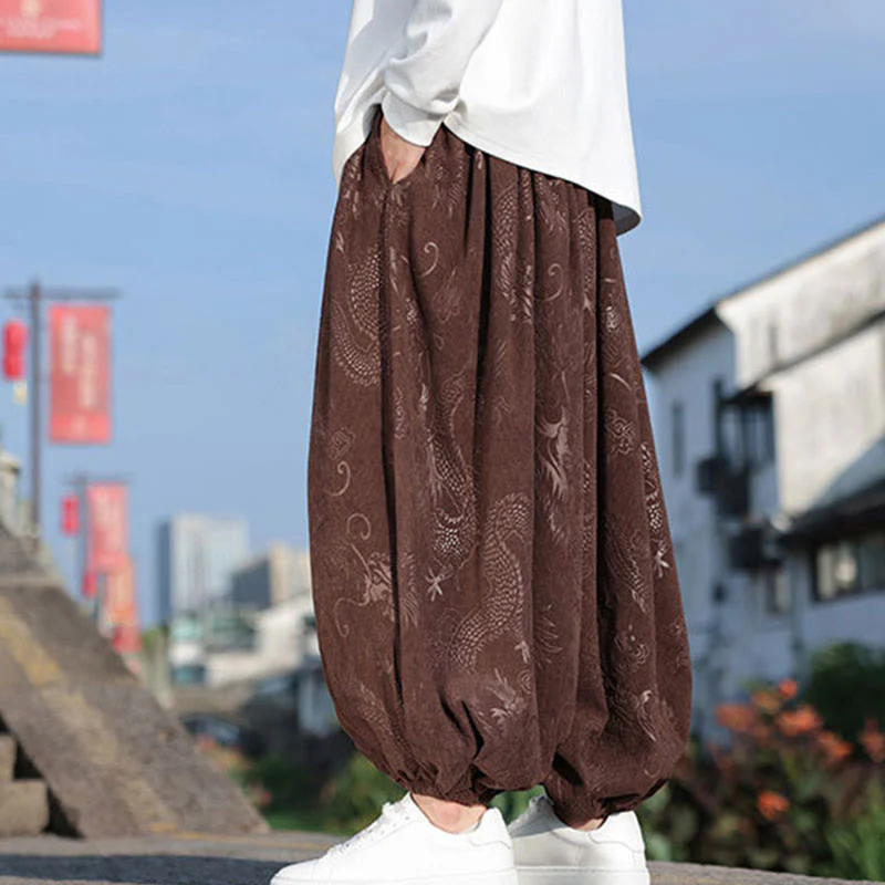 Pantaloni casual da uomo in cotone tinta unita con tasche e motivo a drago Buddha Stones - Image 4