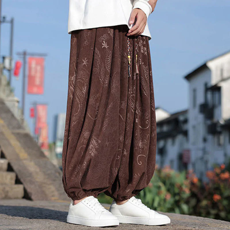 Pantaloni casual da uomo in cotone tinta unita con tasche e motivo a drago Buddha Stones - Image 7