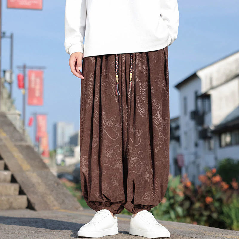 Pantaloni casual da uomo in cotone tinta unita con tasche e motivo a drago Buddha Stones - Image 8