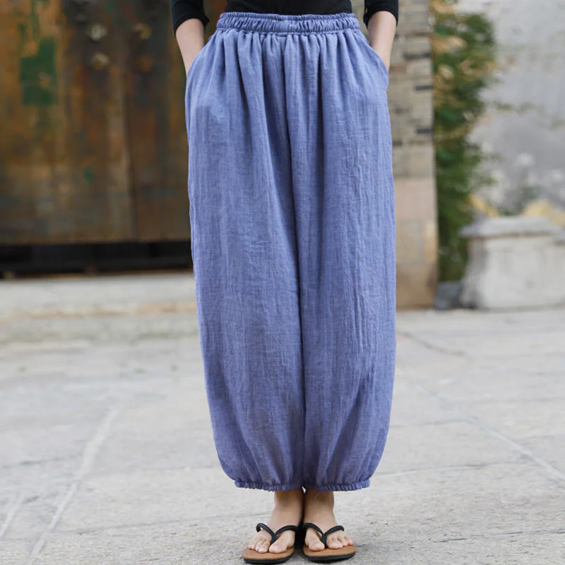 Pantaloni casual estivi da donna in cotone con tasche Buddha Stones - Image 32