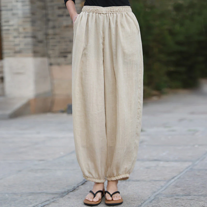 Pantaloni casual estivi da donna in cotone con tasche Buddha Stones - Image 43