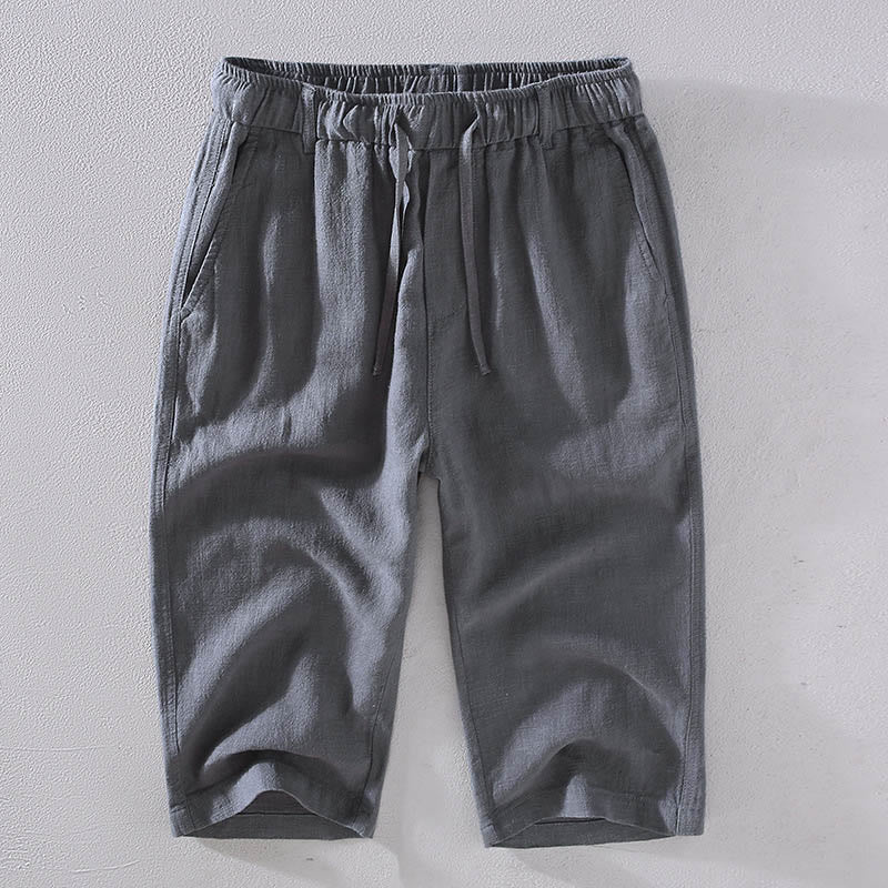 Pantaloni corti con coulisse in lino ramiè tinta unita da uomo Buddha Stones con tasche - Image 12