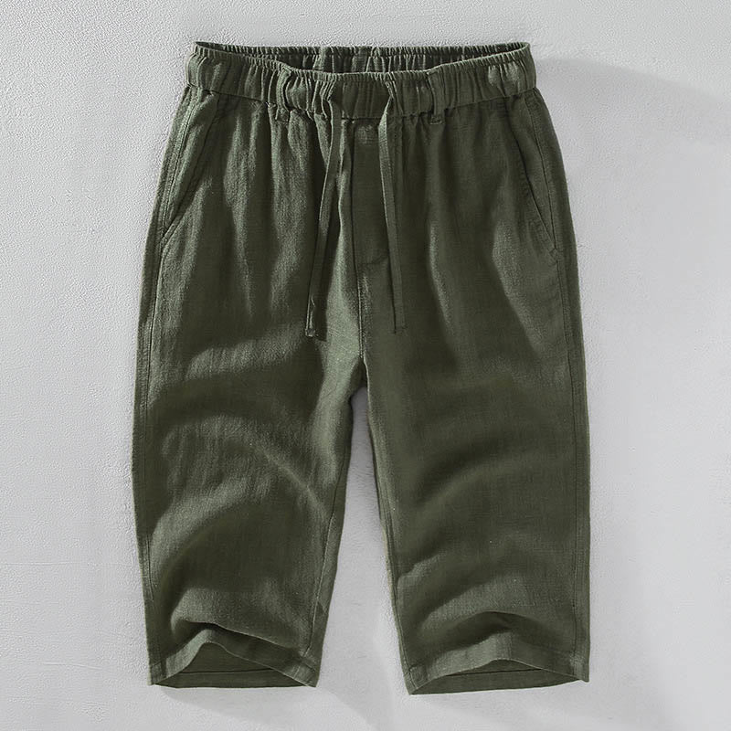 Pantaloni corti con coulisse in lino ramiè tinta unita da uomo Buddha Stones con tasche - Image 14