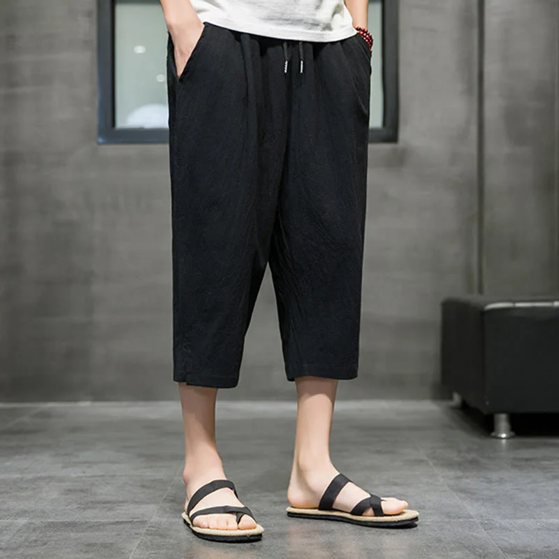 Pantaloni corti da uomo in lino con coulisse e tasche Buddha Stones Summer - Image 11