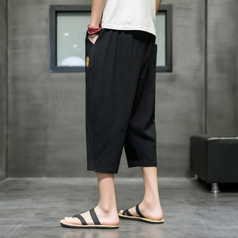 Pantaloni corti da uomo in lino con coulisse e tasche Buddha Stones Summer - Image 12