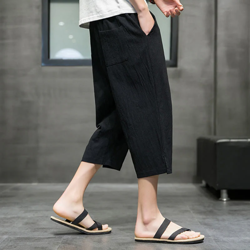 Pantaloni corti da uomo in lino con coulisse e tasche Buddha Stones Summer - Image 13