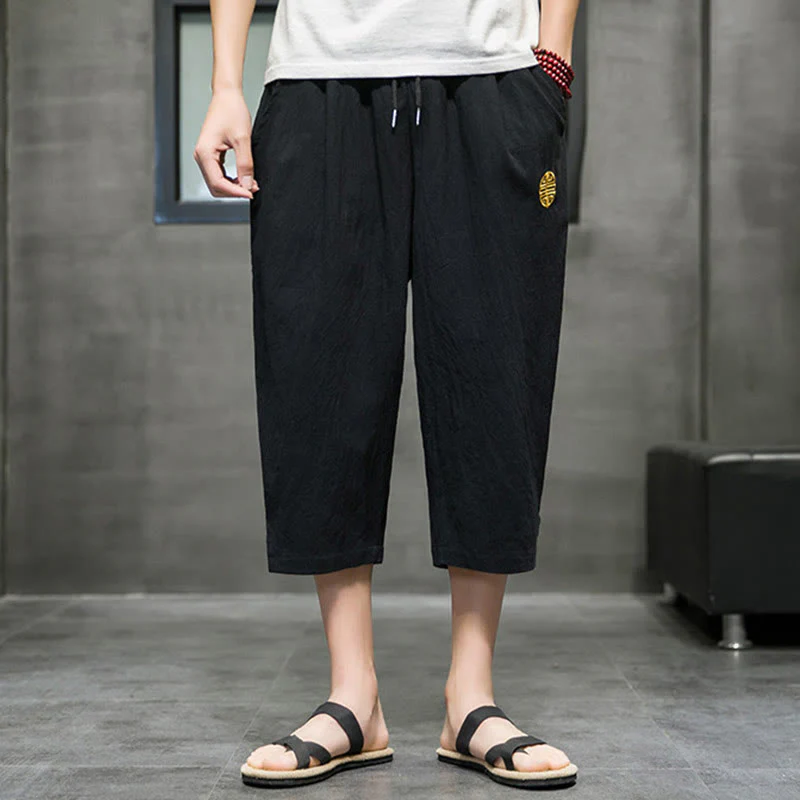 Pantaloni corti da uomo in lino con coulisse e tasche Buddha Stones Summer - Image 14