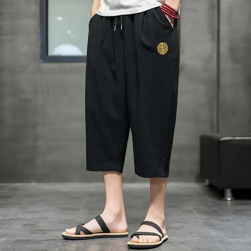 Pantaloni corti da uomo in lino con coulisse e tasche Buddha Stones Summer - Image 15