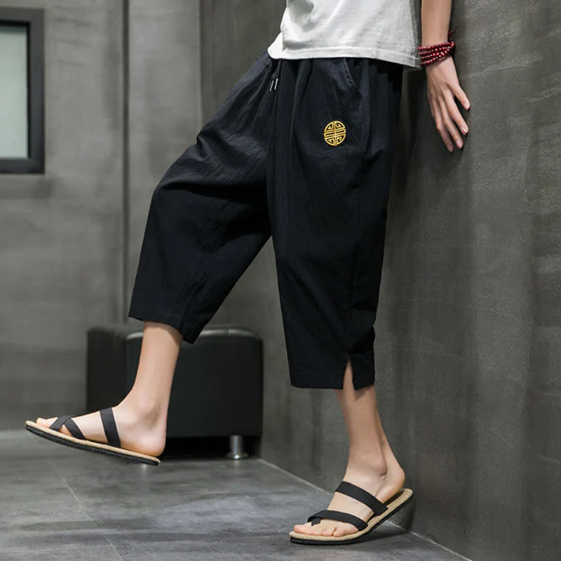 Pantaloni corti da uomo in lino con coulisse e tasche Buddha Stones Summer - Image 16