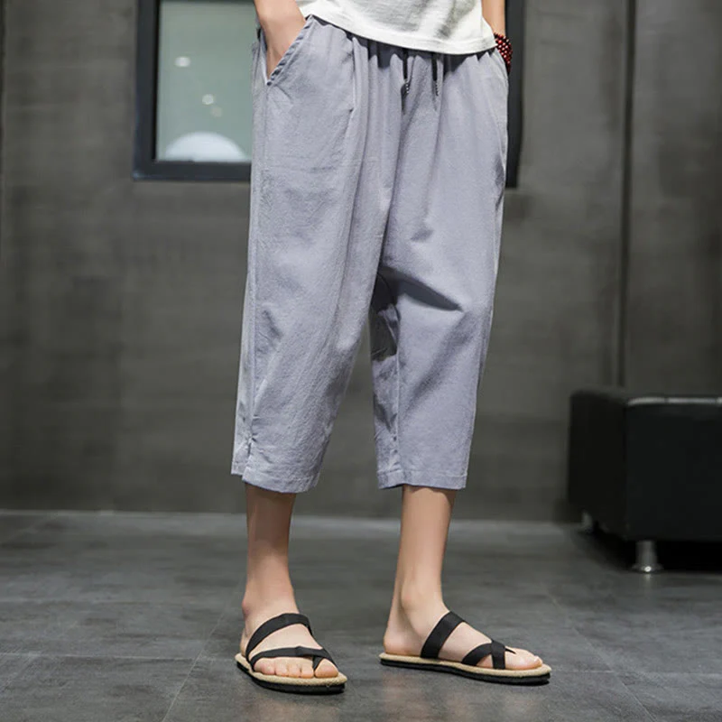 Pantaloni corti da uomo in lino con coulisse e tasche Buddha Stones Summer - Image 19