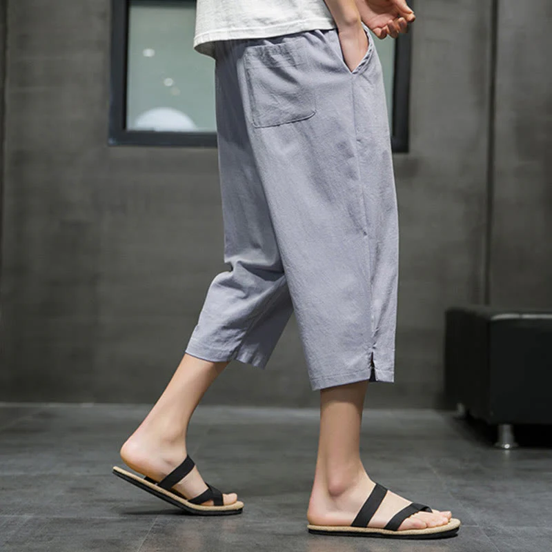 Pantaloni corti da uomo in lino con coulisse e tasche Buddha Stones Summer - Image 21