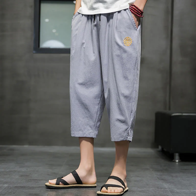 Pantaloni corti da uomo in lino con coulisse e tasche Buddha Stones Summer - Image 22