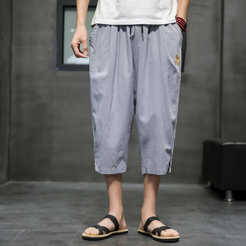 Pantaloni corti da uomo in lino con coulisse e tasche Buddha Stones Summer - Image 23