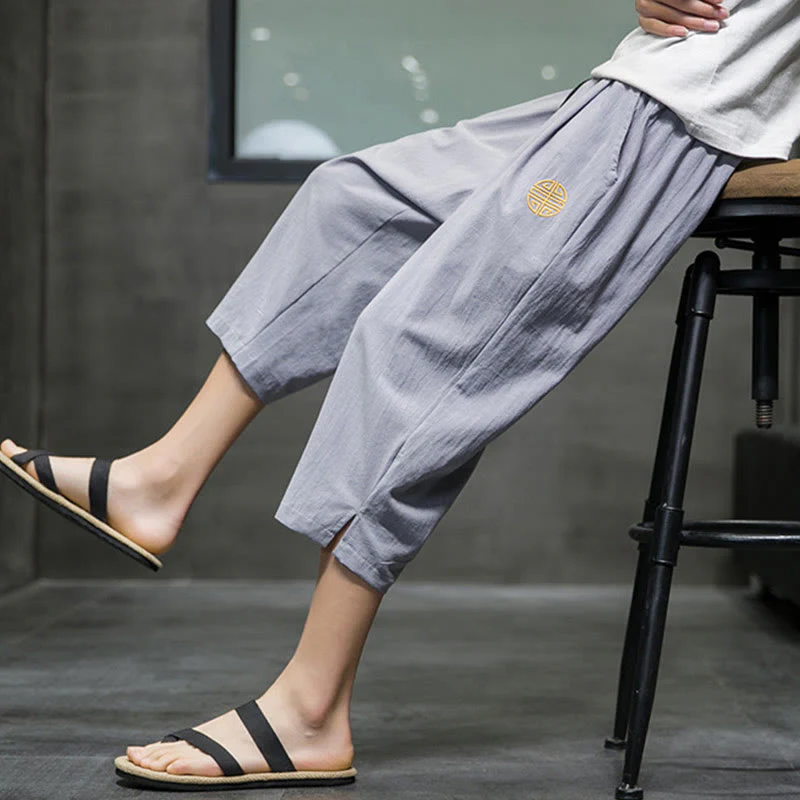 Pantaloni corti da uomo in lino con coulisse e tasche Buddha Stones Summer - Image 25