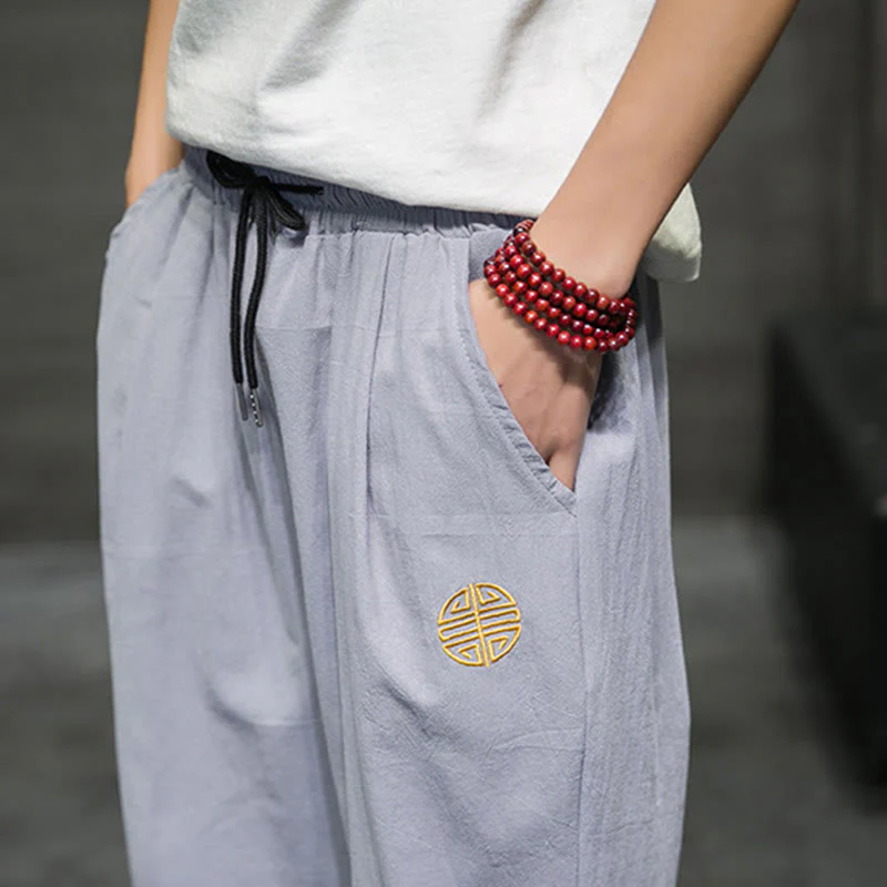 Pantaloni corti da uomo in lino con coulisse e tasche Buddha Stones Summer - Image 26