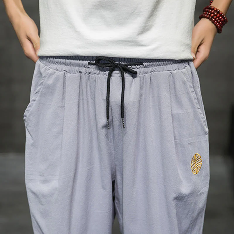 Pantaloni corti da uomo in lino con coulisse e tasche Buddha Stones Summer - Image 27