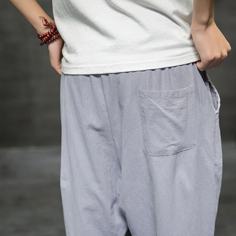 Pantaloni corti da uomo in lino con coulisse e tasche Buddha Stones Summer - Image 28