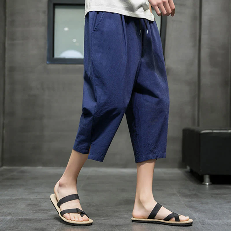 Pantaloni corti da uomo in lino con coulisse e tasche Buddha Stones Summer - Image 4