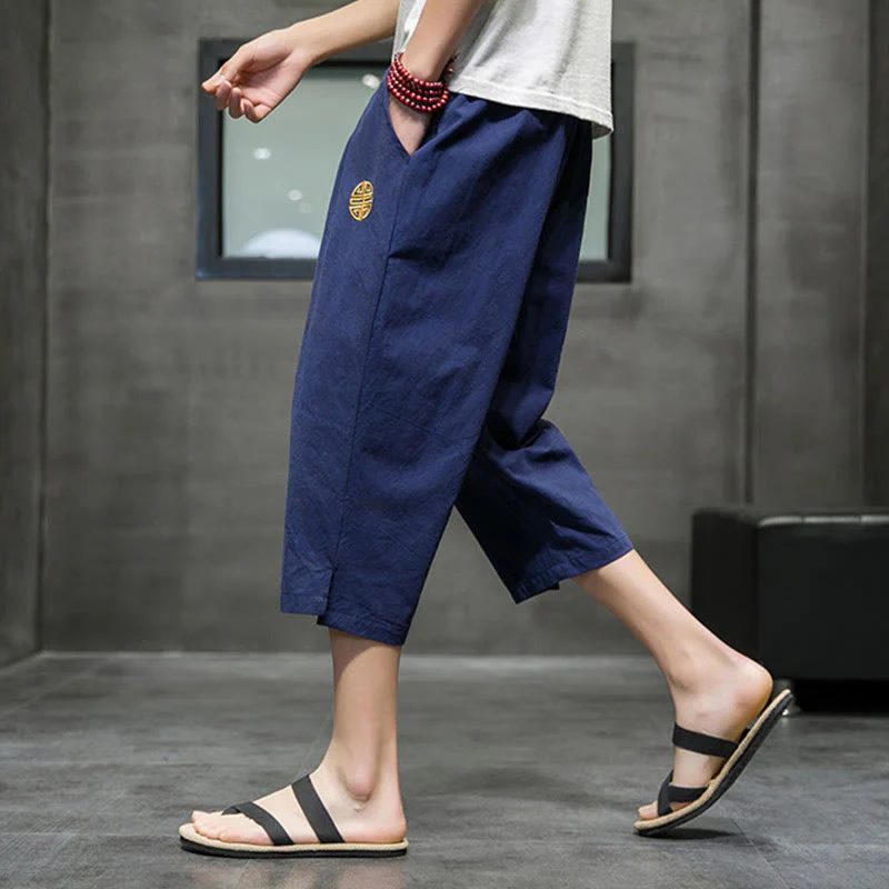 Pantaloni corti da uomo in lino con coulisse e tasche Buddha Stones Summer - Image 8