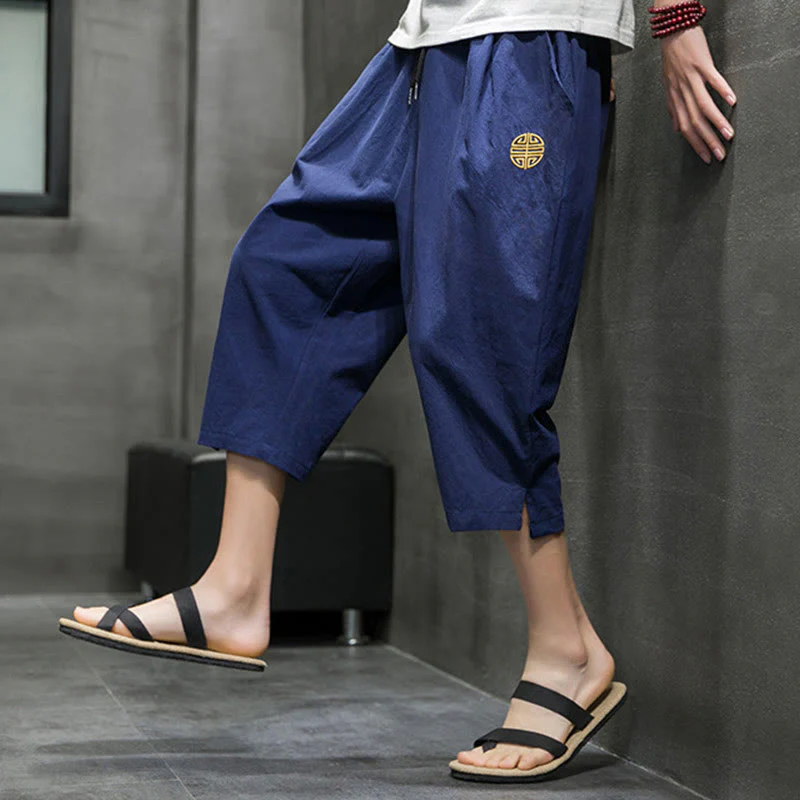 Pantaloni corti da uomo in lino con coulisse e tasche Buddha Stones Summer - Image 9