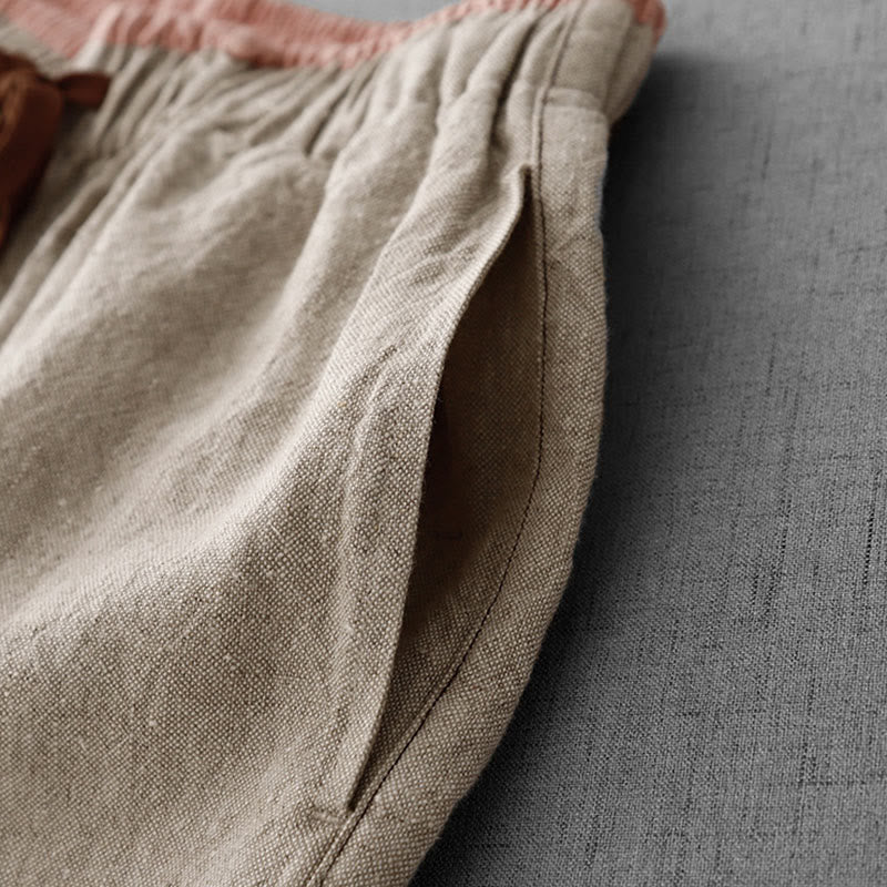 Pantaloni da Buddha Stones in cotone e lino con tasche, casual, da giorno, con coulisse, dal design semplice - Image 8